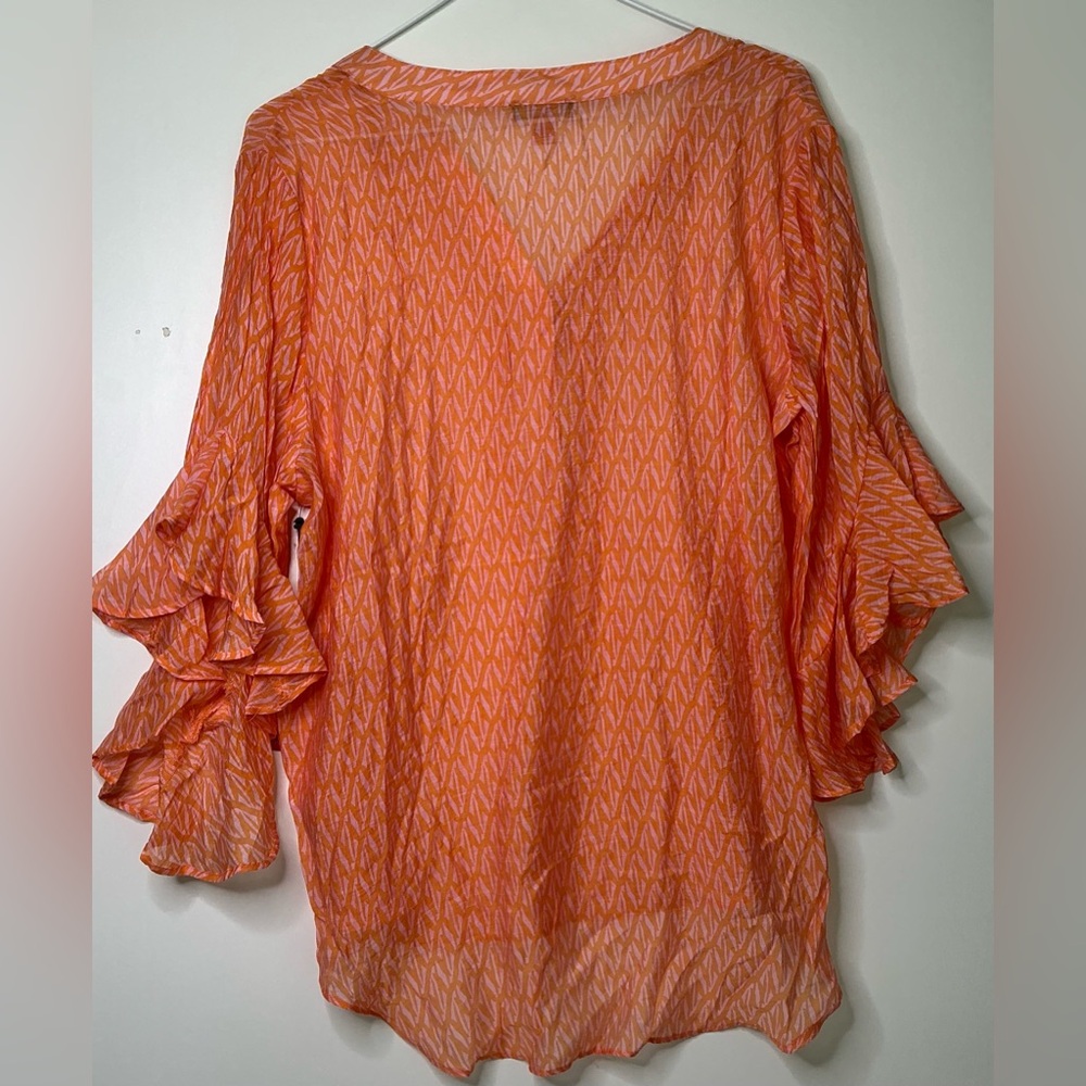 Vince Camuto Womens M Orange Fizz Summer Heat Lush Top Ruffle Sleeve New